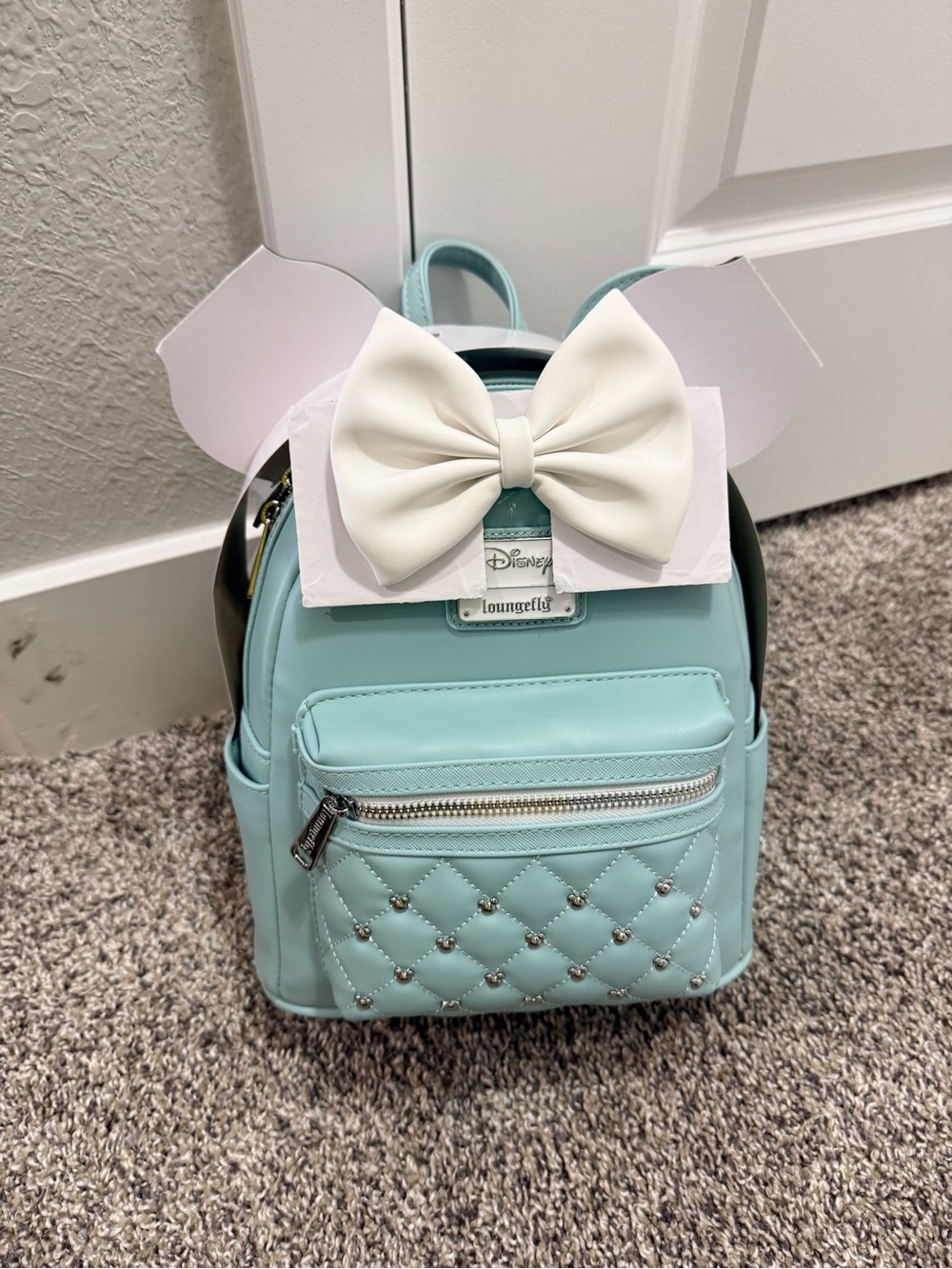 Loungefly Tiffany Blue Quilted Mini Backpack with White Bow